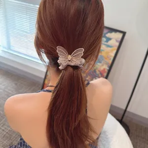 Fairy mesh butterfly rhinestone hair scrunchie high elasticity ponytail holder accessory
