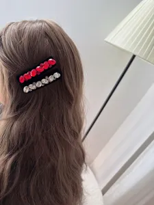 Rétro pince à cheveux en velours strass, élégante barrette BB pour femmes, accessoire brillant.
