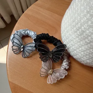 Mesh butterfly rhinestone hair scrunchie fairy style elastic ponytail hair band fashion accessory
