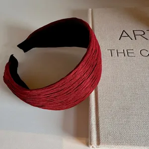 Elegant dark red pleated wide headband for women stylish solid color hair hoop accessory.