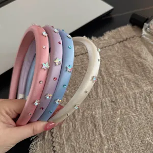 Satin Padded Headband With Rhinestone Star Crystal Korean Style Elegant Hair Band Cute Hair Accessories For Women