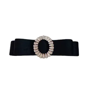 Black velvet bow hair clip with sparkling rhinestone oval buckle elegant crystal hairpin for women