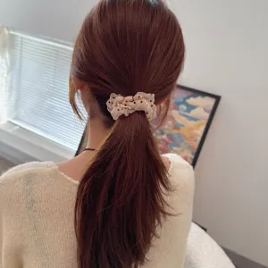 Korean style mesh polka dot hair scrunchie, chic vintage ponytail holder for women daily use.