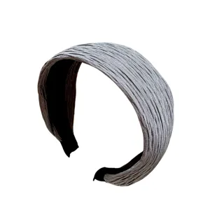 Grey pleated wide headband for women, stylish fabric hair hoop, minimalist daily hair accessories.