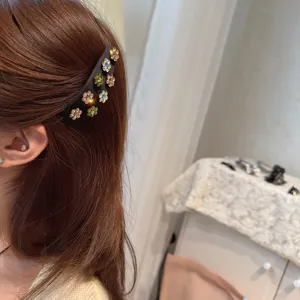 Elegant satin rhinestone flower hair clip, vintage fabric side hair clip for bangs.
