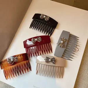 Acrylic Rhinestone Bow Hair Comb Elegant Pearl Insert Comb Vintage Hair Accessories For Women Hair Styling Jewelry Gift