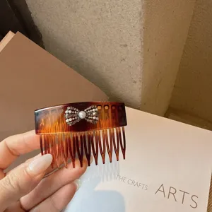 Acrylic rhinestone bow hair comb, elegant insert hair clip for women daily styling.