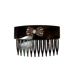 Korean acrylic rhinestone bow hair comb elegant dark insert comb for women styling accessories