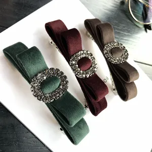Velvet rhinestone bow hair clip, elegant retro spring hair barrette for women and girls.