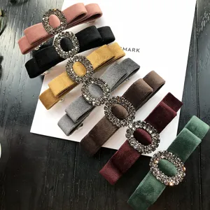 Velvet Bow Hair Clip With Rhinestone Oval Decor Retro Hairpin Elegant Hair Accessories For Women And Girls