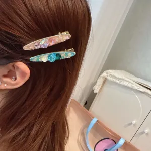 Squisita molletta per capelli a becco d'anatra in strass lunghi, forcina lucida da donna.