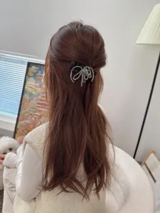 Korean crystal beaded hair claw clip elegant bow hairpin for women hair accessories