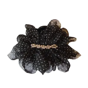 French Vintage Polka Dot Mesh Hair Claw Volumizing Cloud Shark Clip for Elegant Women