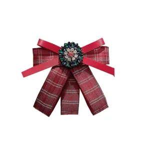 Broche nœud papillon à carreaux de style coréen avec strass étincelants accessoire élégant