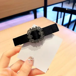 Elegant black crystal rhinestone hair clip sparkly bow barrette for charming women hair.