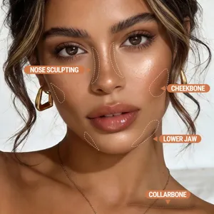 Image de contouring facial professionnel montrant les zones d'application du maquillage du visage.