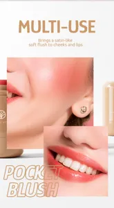 Detail view of smooth cream blush stick for lips and cheeks, matte portable pocket makeup.