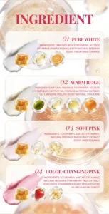 Young Vision 4-color fruit tinted lip balm ingredient details, natural beeswax formula.