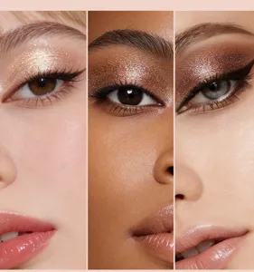 Liquid eyeshadow metallic shimmer glitter makeup close up detailed view beautiful shades sparkle