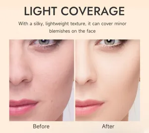 Détail de crème CC montrant une couvrance légère et un effet correcteur naturel.