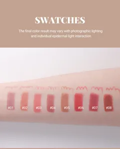 Set de 8 delineadores de labios mates Young Vision, swatch en brazo con hermosos tonos.