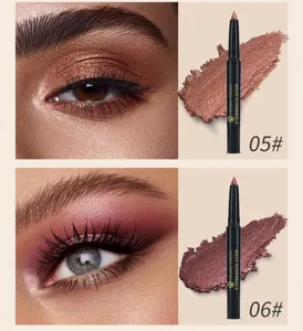 Detailed shot showing shimmer eyeshadow stick swatches and eye makeup effect closeup.