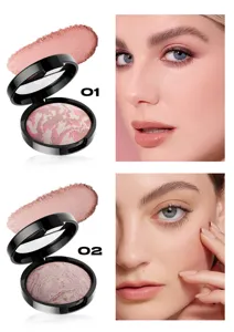 Baked marble powder blush and setting compact powder detail view showing smooth texture.