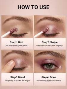 Liquid eyeshadow tutorial detail image showcasing a 4-step glittering eye makeup application.