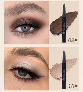 Pearlescent eyeshadow stick detail view showing smooth texture, dual shades 09 and 10 makeup.