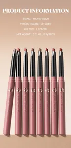 Primer plano de los detalles del set de lapices labiales rotativos mates de 8 colores.