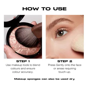 Baked swirl powder makeup application guide showing compact and facial touch-up steps clearly.