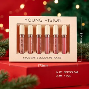Young Vision 6 pcs matte liquid lipstick set long lasting waterproof lip gloss makeup gift box.