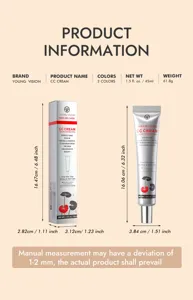 Schéma dimensionnel détaillé de la crème CC Young Vision, montrant la taille et l'emballage.