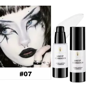 Young Vision liquid foundation with pump, long lasting matte coverage, shade 07 makeup detail.