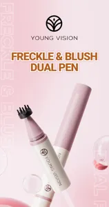 Close up of dual ended freckle and blush pen with precision stamp head in pink studio render.