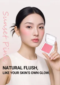 Soft focus blush detail view, smooth pressed powder texture for natural glowing cheeks.