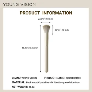 YOUNG VISION makeup blush brush with birch wood handle and soft fiber bristles for precise application.