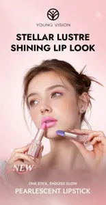 Rossetto perlato Young Vision con finitura lucida e brillante, idratante e facile da stendere.