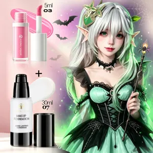 YOUNG VISION Gothic Halloween Fluedig Foundation und Lipgloss Make-up Set Langlebig