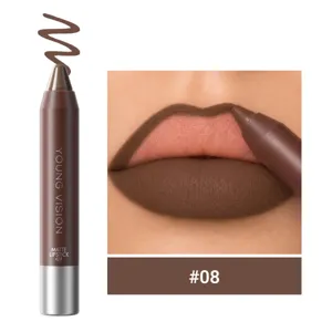 Matte long-lasting waterproof lipstick pencil in rich brown shade number 08 for daily makeup.