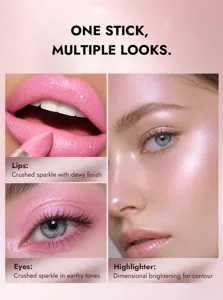 Stick trucco multiuso brillante per labbra, occhi e illuminante radioso con finitura.