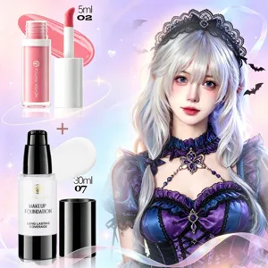 YOUNG VISION Goth Makeup Set Detail, Foundation und Lipgloss fuer Halloween Party Look.
