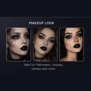 Detailed close-up of gothic black lipstick makeup look, perfect for Halloween and cosplay.