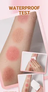 Waterproof liquid blush and freckle pen detail test showing long wearing color performance.