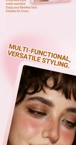 Faux freckles pen detail view showcasing long-wearing waterproof makeup effect and texture.