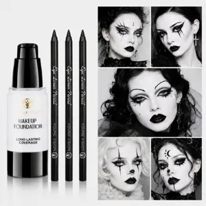 Weißes Flüssigfoundation Schwarzer Eyeliner Lippenstift Gotisch Halloween Bühnen-Make-up Wasserdicht Langanhaltendes Make-up-Set