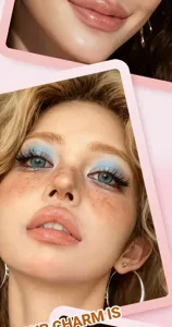 Close-up makeup detail showing liquid blush and freckle pen effect on model face.