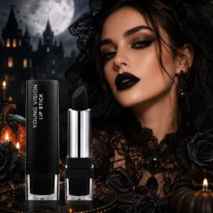 Black matte lipstick for Halloween cosplay, velvet long-lasting waterproof cosmetic makeup.