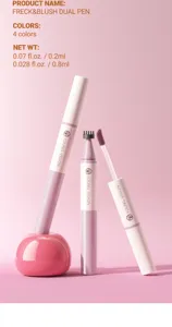 Detailed view of dual-ended liquid blush and freckle pen, four vibrant colors, precision tip.