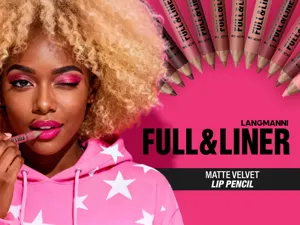 Professional detail view of LANGMANNI matte velvet lip pencil showing smooth texture and rich color.